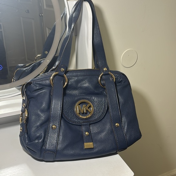 NWT MICHAEL KORS Fulton Navy Blue Pebbled Leather Large Satchel Purse - Picture 8 of 10